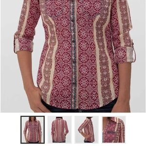 BKE Eased Women's Red and Cream Cotton Button Down Shirt GUC XL